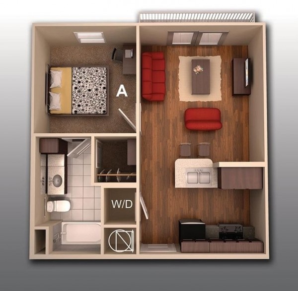 50 mẫu thiết kế căn hộ 1 phòng ngủ đẹp hiện đại 17