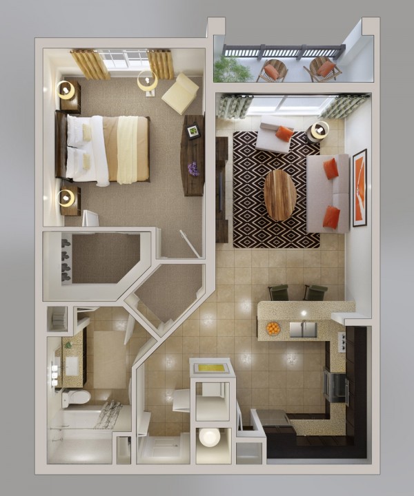 50 mẫu thiết kế căn hộ 1 phòng ngủ đẹp hiện đại 19
