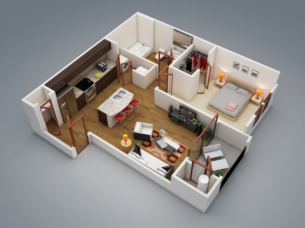 50 mẫu thiết kế căn hộ 1 phòng ngủ đẹp hiện đại 2