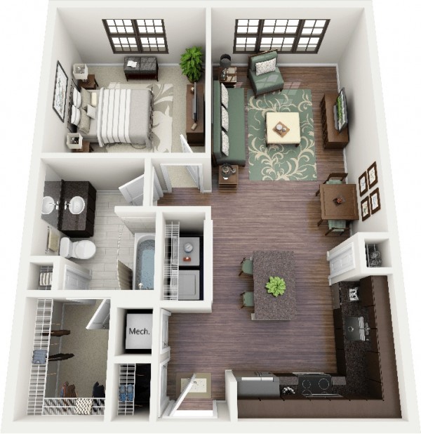 50 mẫu thiết kế căn hộ 1 phòng ngủ đẹp hiện đại 21