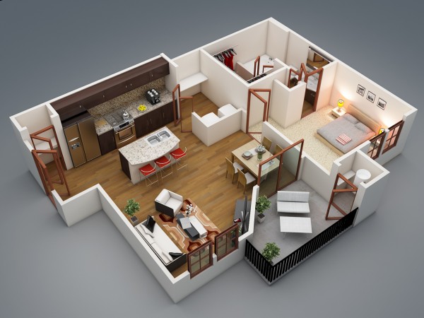 50 mẫu thiết kế căn hộ 1 phòng ngủ đẹp hiện đại 3