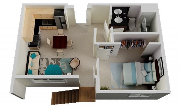 50 mẫu thiết kế căn hộ 1 phòng ngủ đẹp hiện đại 43
