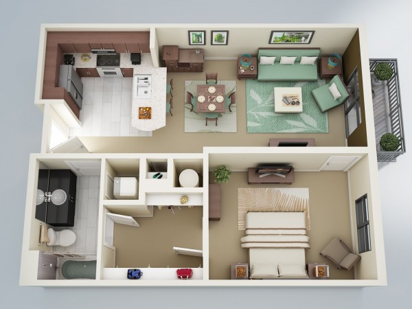 50 mẫu thiết kế căn hộ 1 phòng ngủ đẹp hiện đại 6