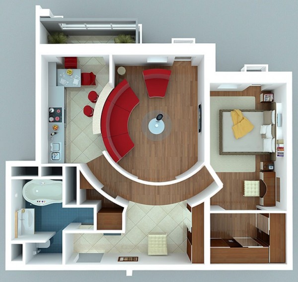 50 mẫu thiết kế căn hộ 1 phòng ngủ đẹp hiện đại 8