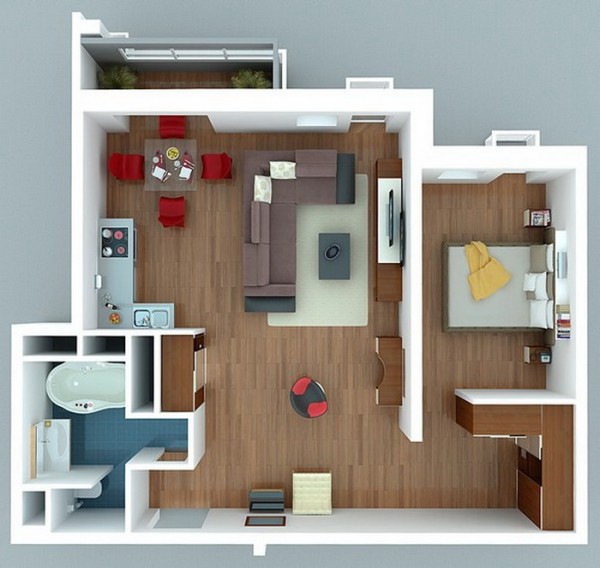 50 mẫu thiết kế căn hộ 1 phòng ngủ đẹp hiện đại 9