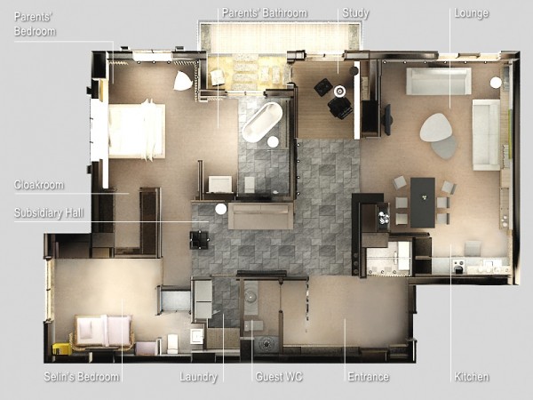 Mẫu thiết kế căn hộ 2 phòng ngủ 31