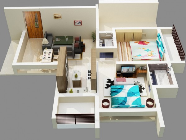 Mẫu thiết kế căn hộ 2 phòng ngủ 44