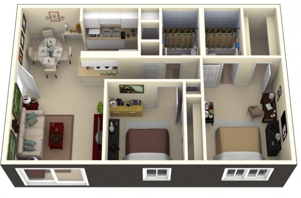 Mẫu thiết kế căn hộ 2 phòng ngủ 46