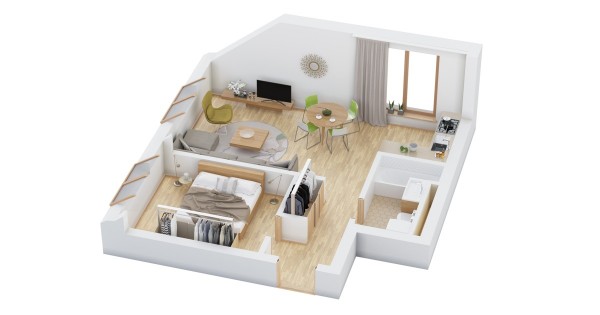 40+ mẫu thiết kế căn hộ có 1 phòng ngủ dành cho cặp vợ chồng trẻ 11