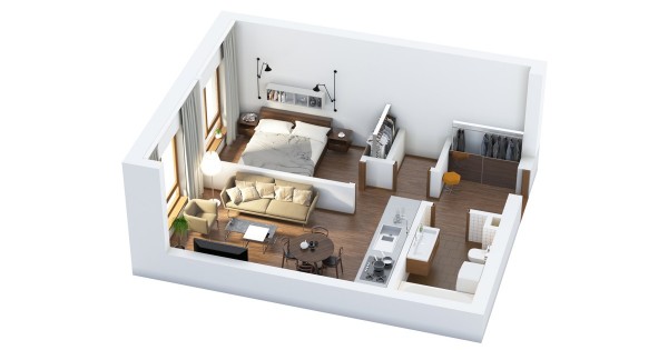 40+ mẫu thiết kế căn hộ có 1 phòng ngủ dành cho cặp vợ chồng trẻ 13