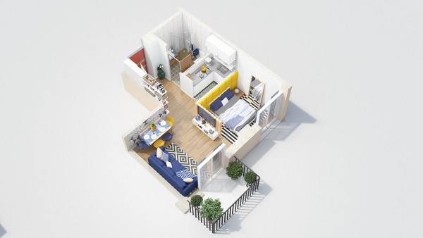 40+ mẫu thiết kế căn hộ có 1 phòng ngủ dành cho cặp vợ chồng trẻ 14