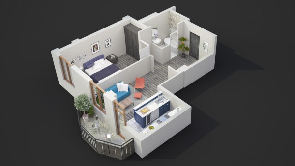 40+ mẫu thiết kế căn hộ có 1 phòng ngủ dành cho cặp vợ chồng trẻ 16