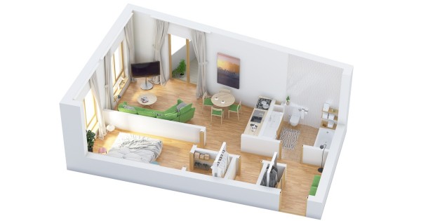 40+ mẫu thiết kế căn hộ có 1 phòng ngủ dành cho cặp vợ chồng trẻ 3