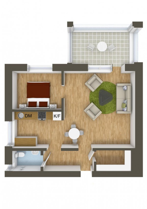 40+ mẫu thiết kế căn hộ có 1 phòng ngủ dành cho cặp vợ chồng trẻ 30