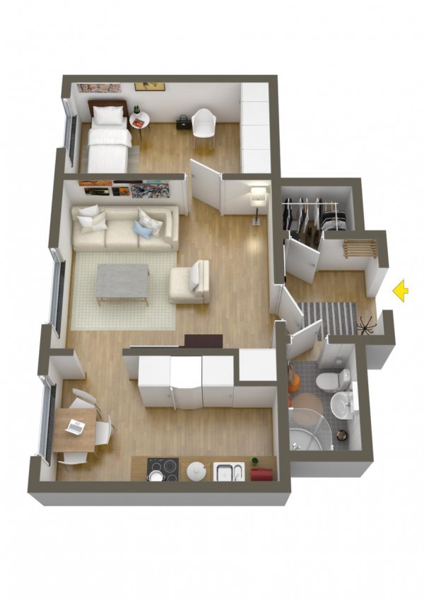 40+ mẫu thiết kế căn hộ có 1 phòng ngủ dành cho cặp vợ chồng trẻ 31