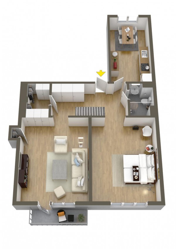 40+ mẫu thiết kế căn hộ có 1 phòng ngủ dành cho cặp vợ chồng trẻ 32