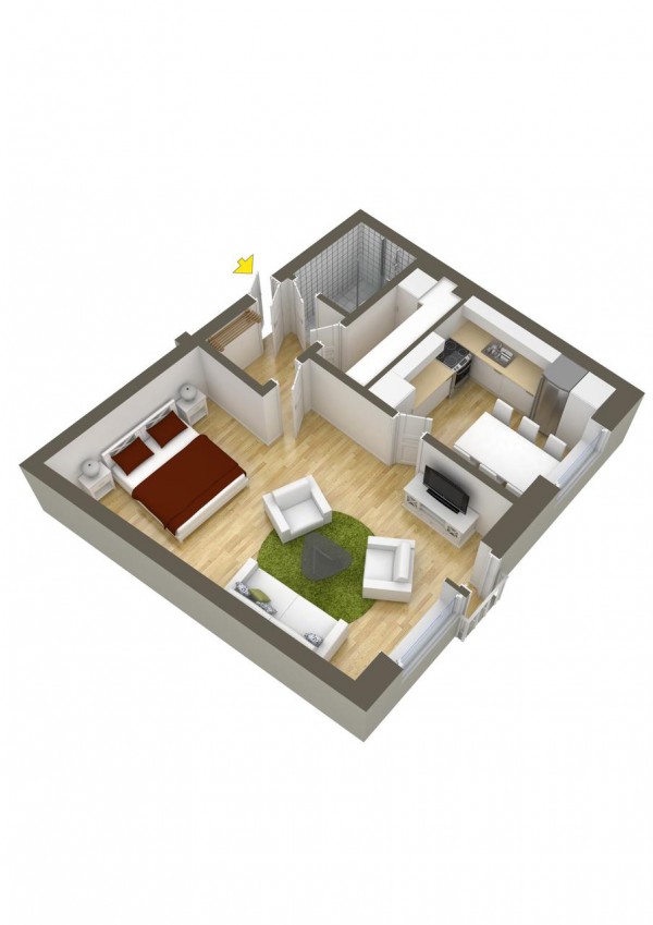 40+ mẫu thiết kế căn hộ có 1 phòng ngủ dành cho cặp vợ chồng trẻ 33