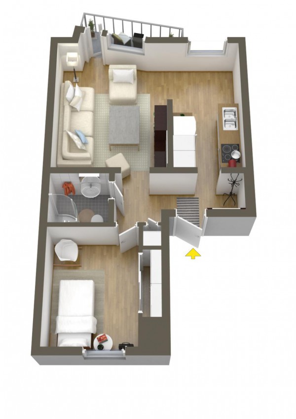 40+ mẫu thiết kế căn hộ có 1 phòng ngủ dành cho cặp vợ chồng trẻ 38