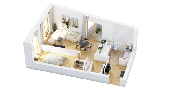 40+ mẫu thiết kế căn hộ có 1 phòng ngủ dành cho cặp vợ chồng trẻ 5