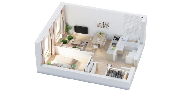 40+ mẫu thiết kế căn hộ có 1 phòng ngủ dành cho cặp vợ chồng trẻ 7