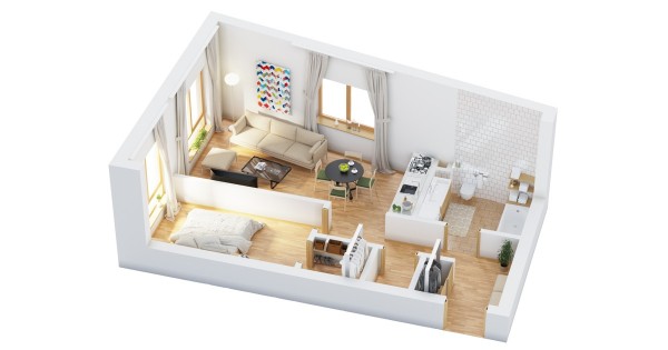 40+ mẫu thiết kế căn hộ có 1 phòng ngủ dành cho cặp vợ chồng trẻ 9