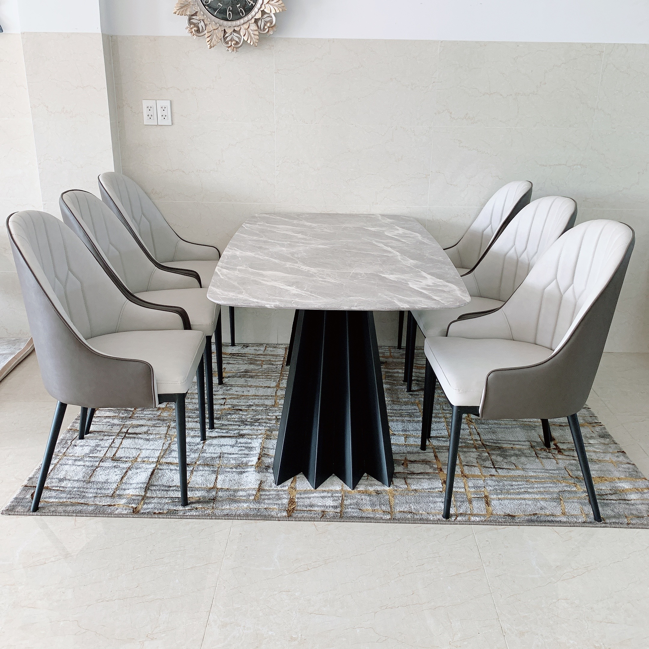 Bộ bàn ăn mặt đá cẩm thạch và 6 ghế monet BBA-38 | EGREEN | Tiki