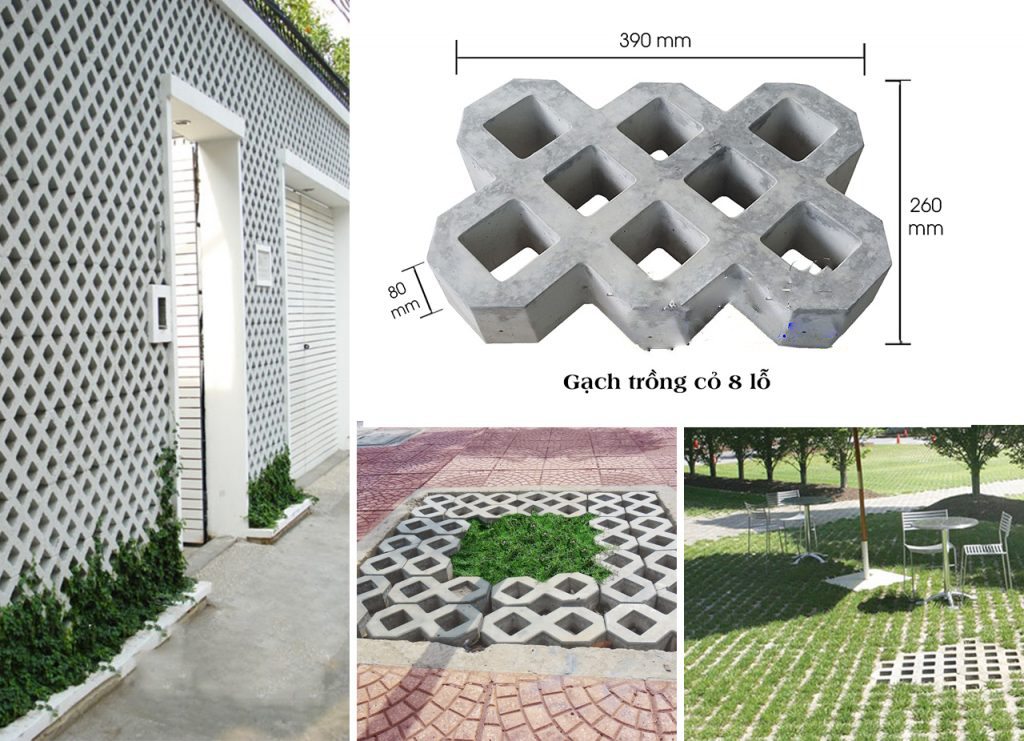 Gạch trồng cỏ 8 lỗ | Mẫu gạch block trồng cỏ đẹp giá rẻ