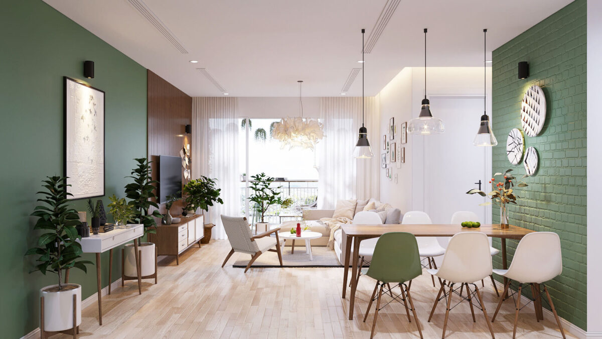 Thiết kế nội thất phòng khách nhà cấp 4 Chất liệu gỗ tự nhiên, cây xanh và ánh sáng tự nhiên tạo nên phong cách nội thất đậm chất Bắc Âu