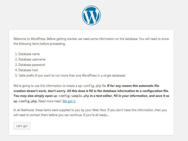 Màn hình cài đặt WordPress trên VPS